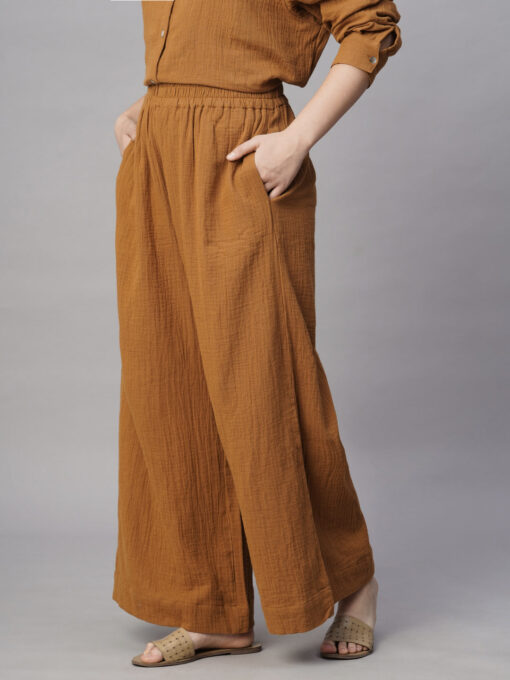 Women's Mustard Cotton Regular Fit Pant - Image 3