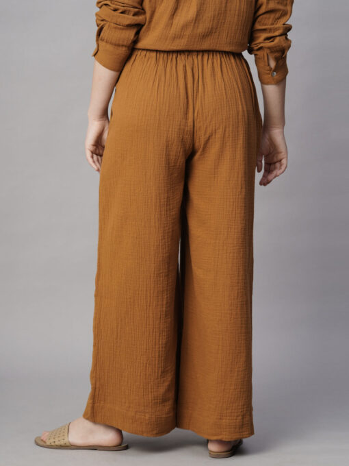 Women's Mustard Cotton Regular Fit Pant - Image 5