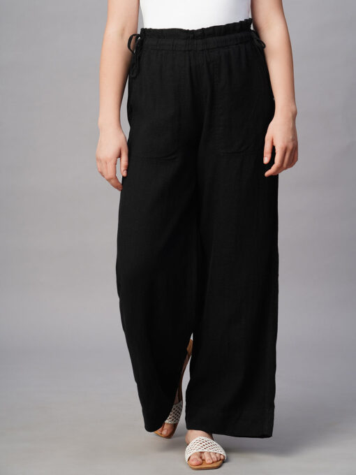 Women's Black Linen Viscose Wide Leg Pant - Image 2