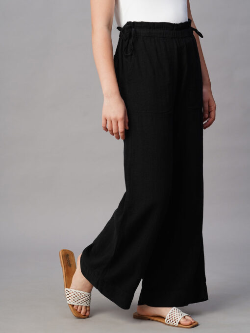 Women's Black Linen Viscose Wide Leg Pant - Image 4