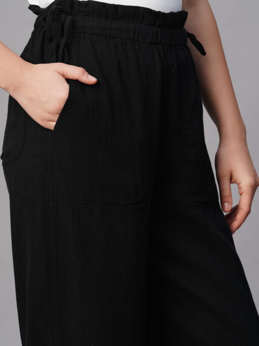 Women's Black Linen Viscose Wide Leg Pant - Image 6