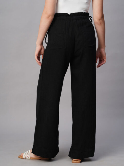 Women's Black Linen Viscose Wide Leg Pant - Image 5