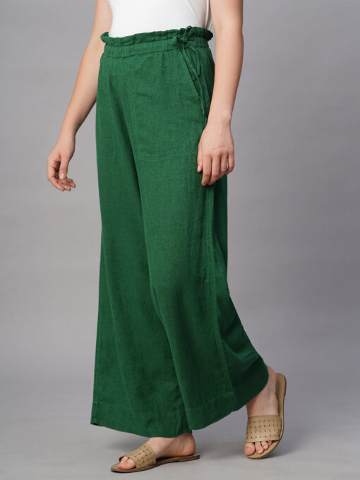 Women's Green Linen Viscose Wide Leg Pant - Image 3