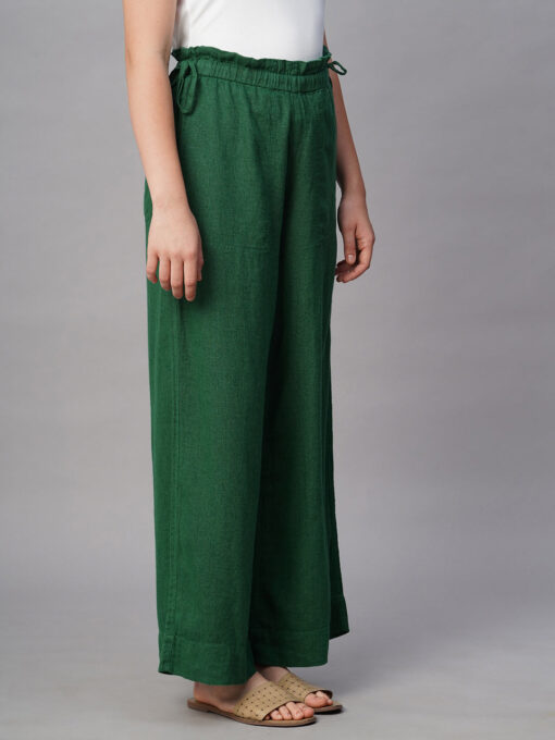 Women's Green Linen Viscose Wide Leg Pant - Image 4