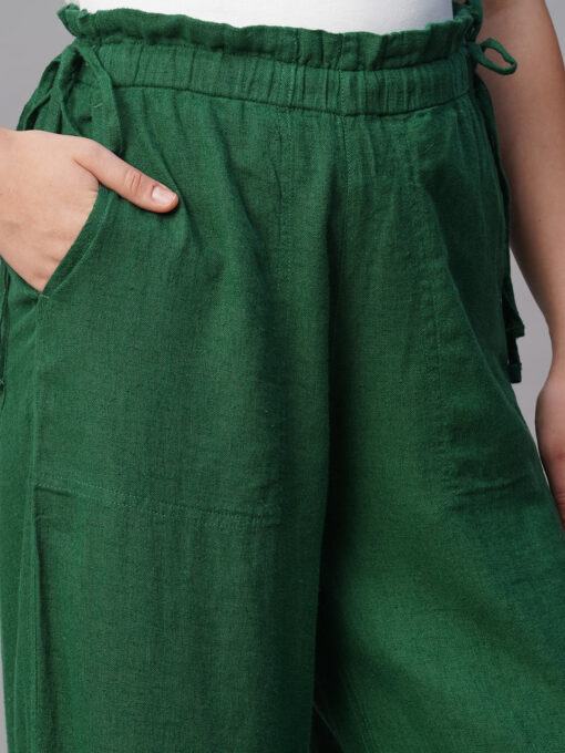 Women's Green Linen Viscose Wide Leg Pant - Image 6