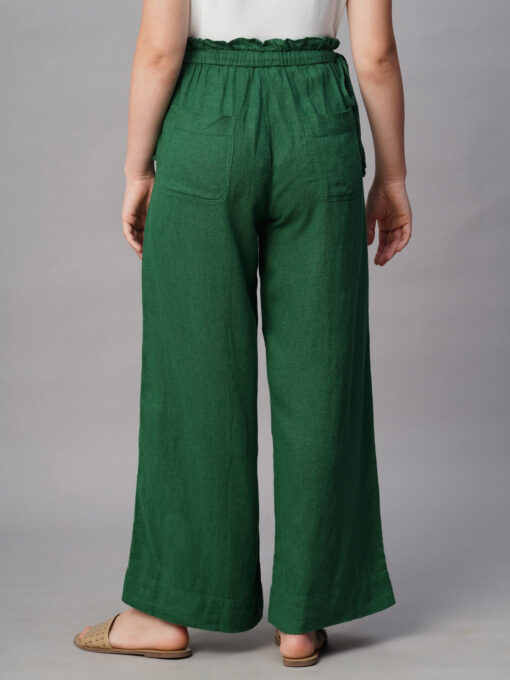 Women's Green Linen Viscose Wide Leg Pant - Image 5