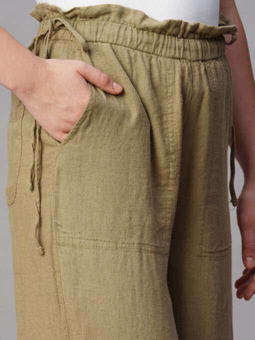 Women's Khaki Linen Viscose Wide Leg Pant - Image 6