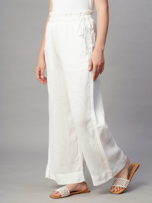 Women's White Linen Viscose Wide Leg Pant - Image 4