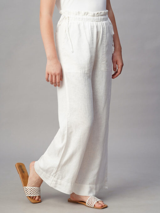 Women's White Linen Viscose Wide Leg Pant - Image 5