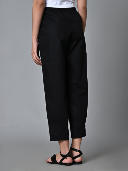 Women's Black Cotton Regular Fit Pant - Image 5