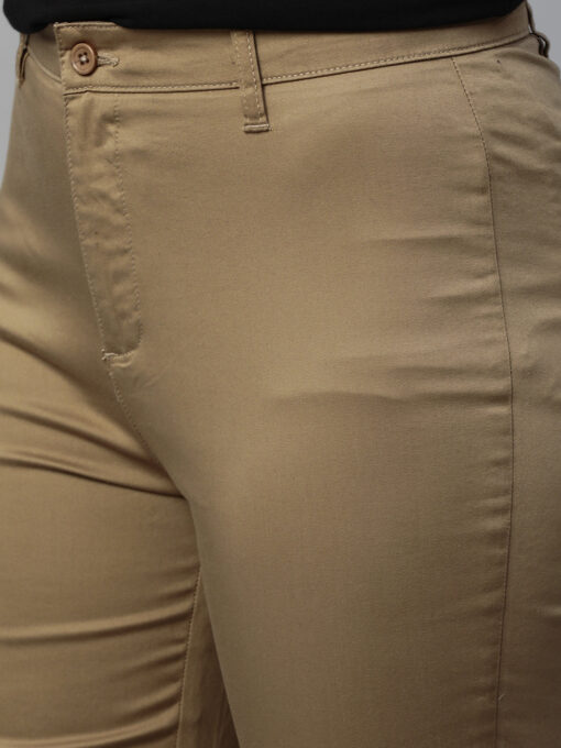 Women's Khaki Cotton Lycra Regular Fit Pant - Image 6