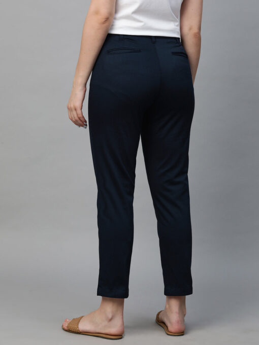 Women's Navy Cotton Lycra Regular Fit Pant - Image 5