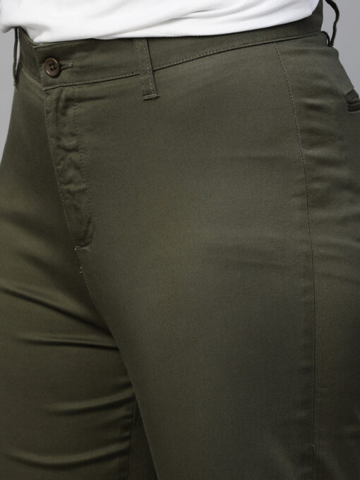 Women's Olive Cotton Lycra Regular Fit Pant - Image 6