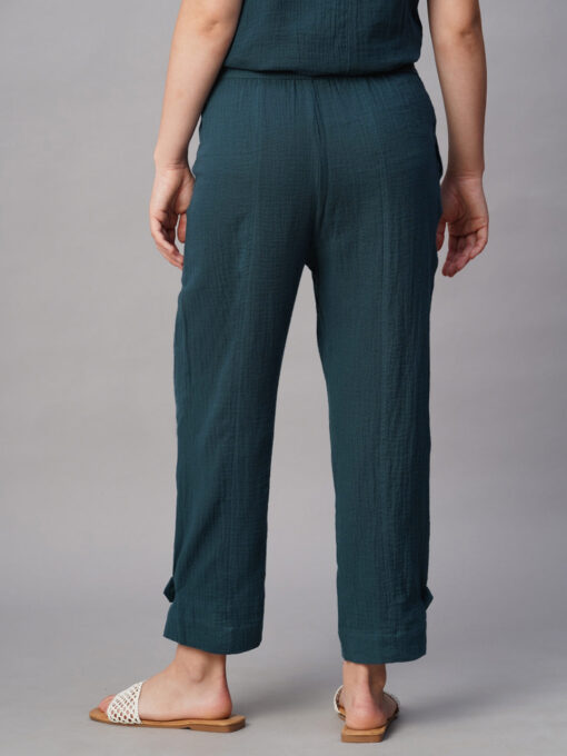 Women's Blue Cotton Regular Fit Pant - Image 5