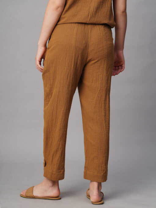 Women's Mustard Cotton Regular Fit Pant - Image 5