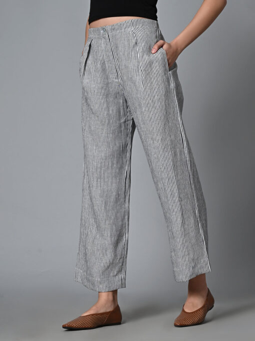 Women's White Linen Regular Fit Pant - Image 3