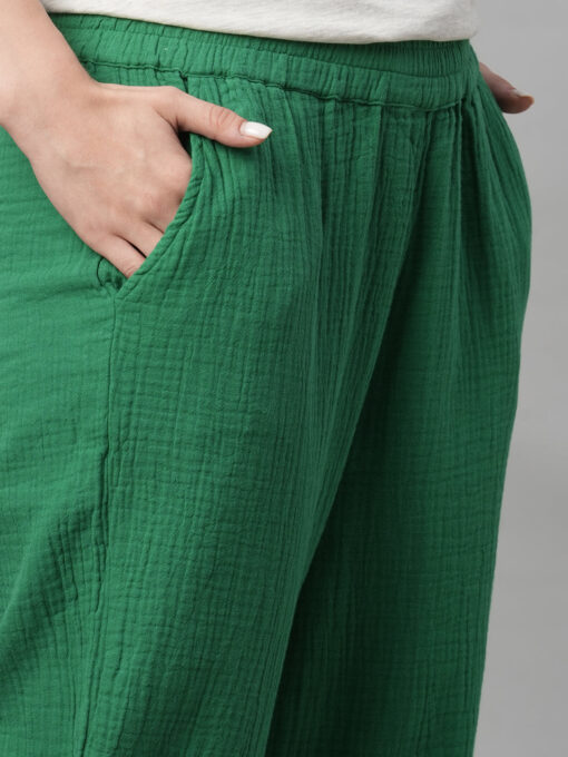 Women's Green Cotton Regular Fit Pant - Image 6