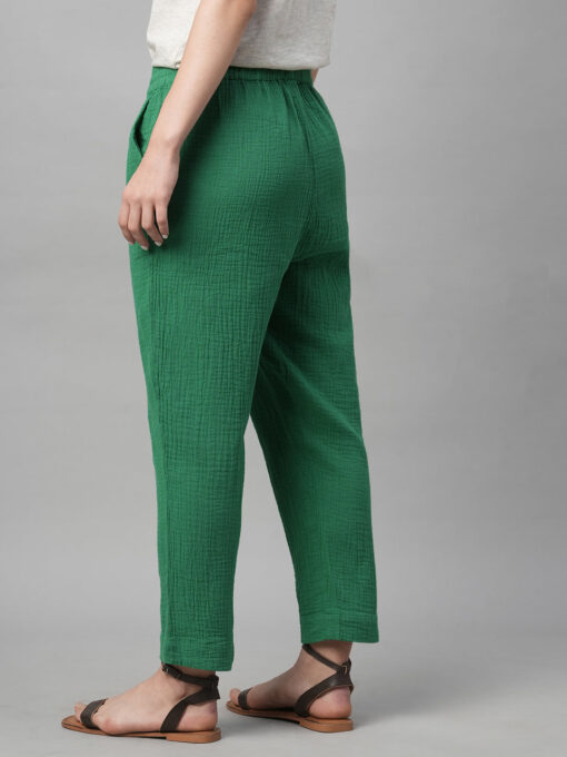 Women's Green Cotton Regular Fit Pant - Image 5