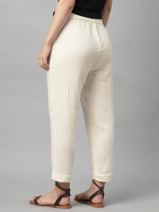 Women's Offwhite Cotton Regular Fit Pant - Image 5