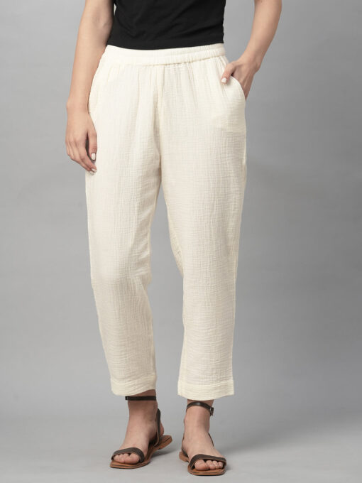 Women's Offwhite Cotton Regular Fit Pant - Image 2