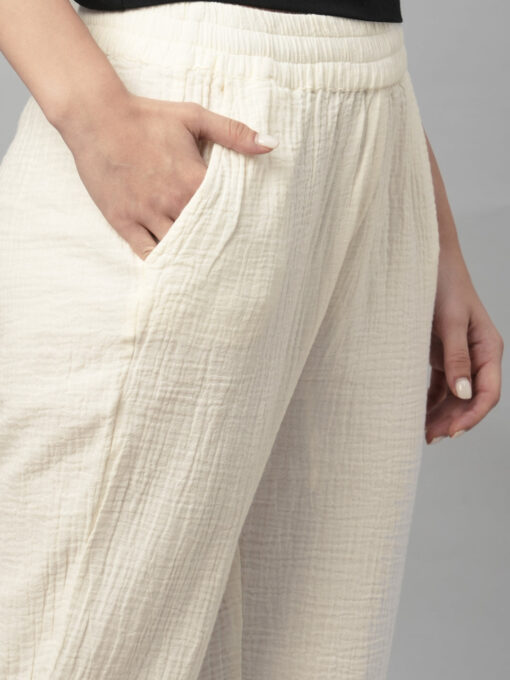 Women's Offwhite Cotton Regular Fit Pant - Image 6