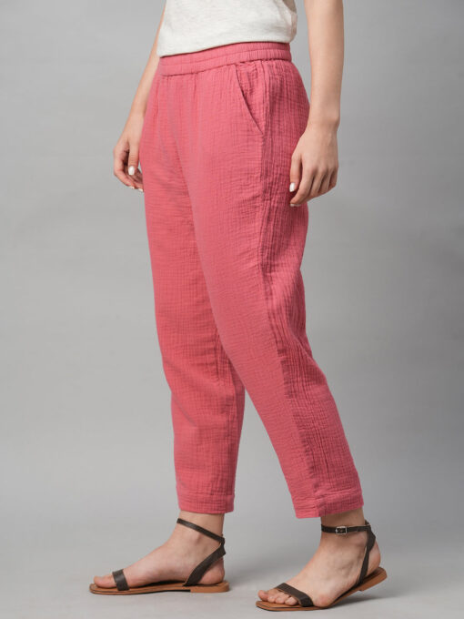 Women's Pink Cotton Regular Fit Pant - Image 3