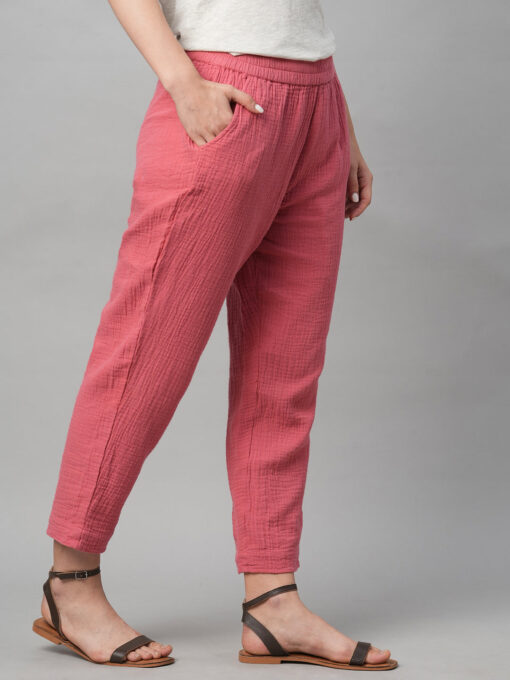 Women's Pink Cotton Regular Fit Pant - Image 4