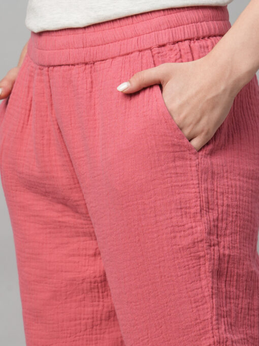 Women's Pink Cotton Regular Fit Pant - Image 6