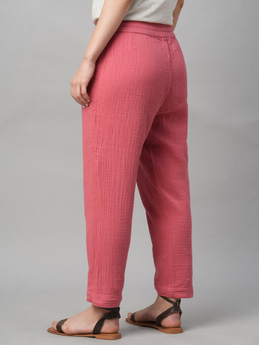 Women's Pink Cotton Regular Fit Pant - Image 5