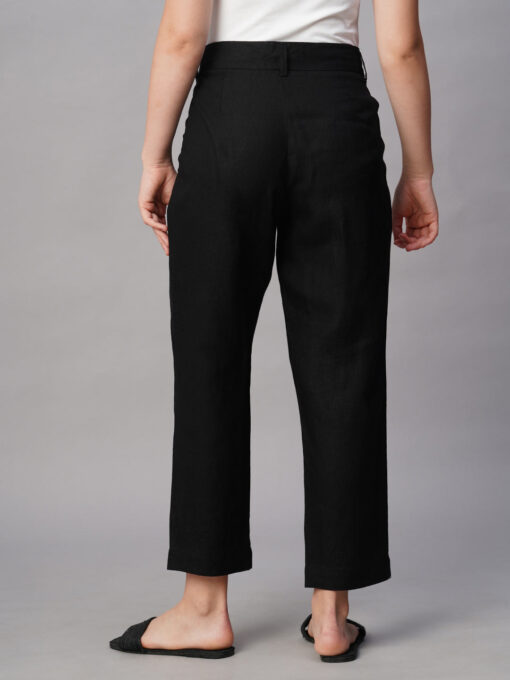 Women's Black Linen Regular Fit Pant - Image 5