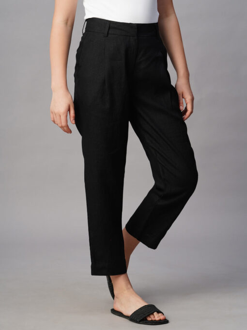 Women's Black Linen Regular Fit Pant - Image 4