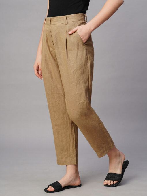 Women's Khaki Linen Regular Fit Pant - Image 3