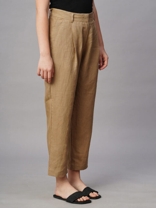 Women's Khaki Linen Regular Fit Pant - Image 4