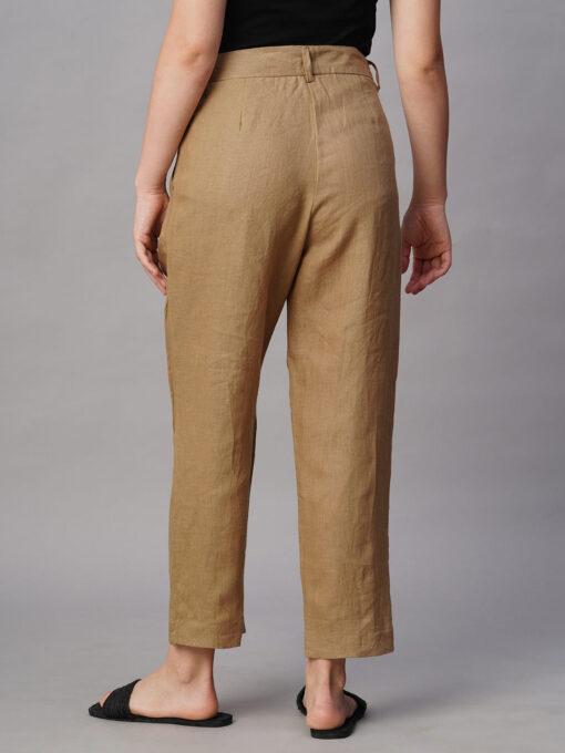 Women's Khaki Linen Regular Fit Pant - Image 5