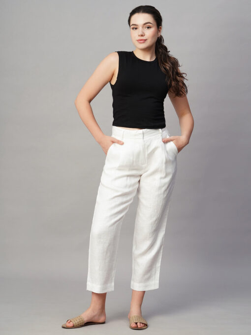 Women's White Linen Regular Fit Pant