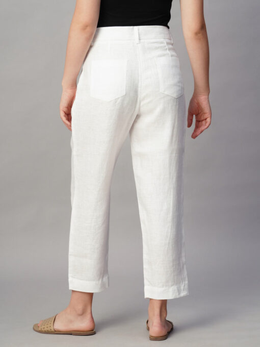 Women's White Linen Regular Fit Pant - Image 5