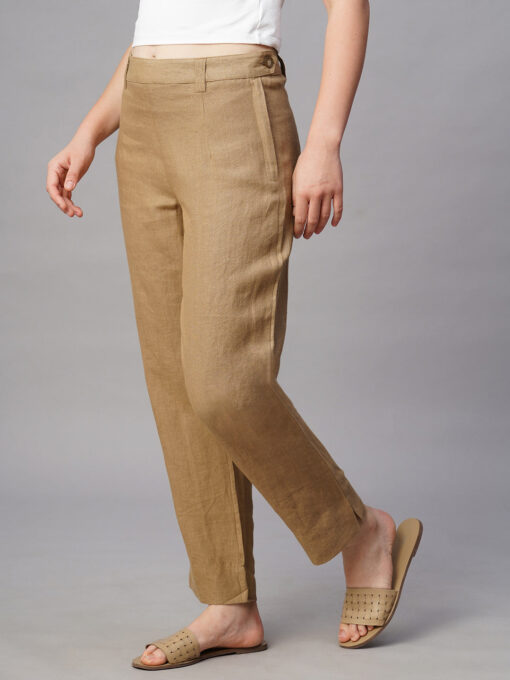 Women's Khaki Linen Regular Fit Pant - Image 3