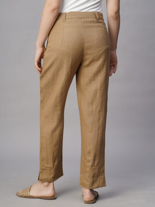 Women's Khaki Linen Regular Fit Pant - Image 5