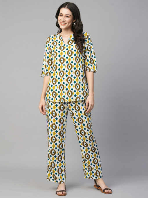 Women's Yellow Viscose Regular Fit Pyjama Suit - Image 2