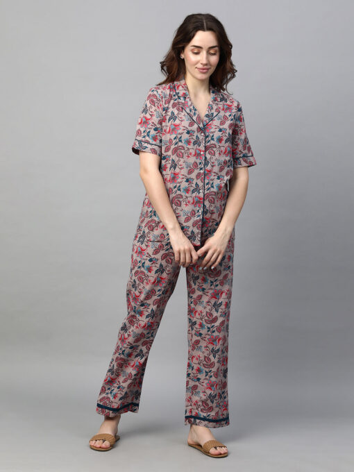 Women's Pink Cotton Regular Fit Pyjama Suit - Image 2