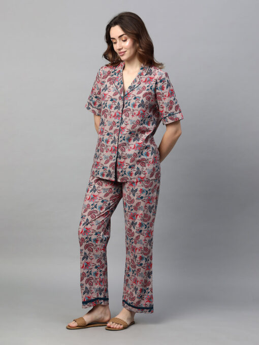 Women's Pink Cotton Regular Fit Pyjama Suit - Image 3