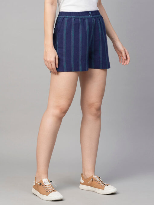 Women's Blue Viscose Linen Regular Fit Shorts - Image 3