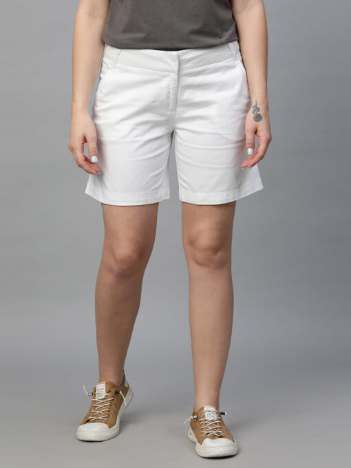 Women's White Cotton Elastane Regular Fit Shorts - Image 2