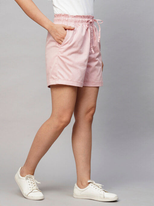 Women's Pink Cotton Lycra Regular Fit Shorts - Image 4