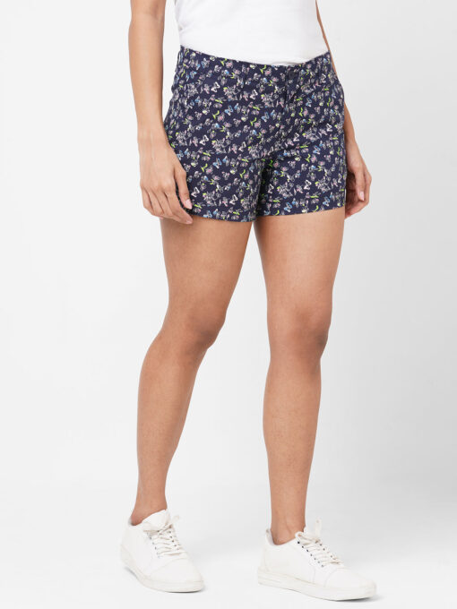 Women's Navy Cotton Lycra Regular Fit Shorts - Image 3