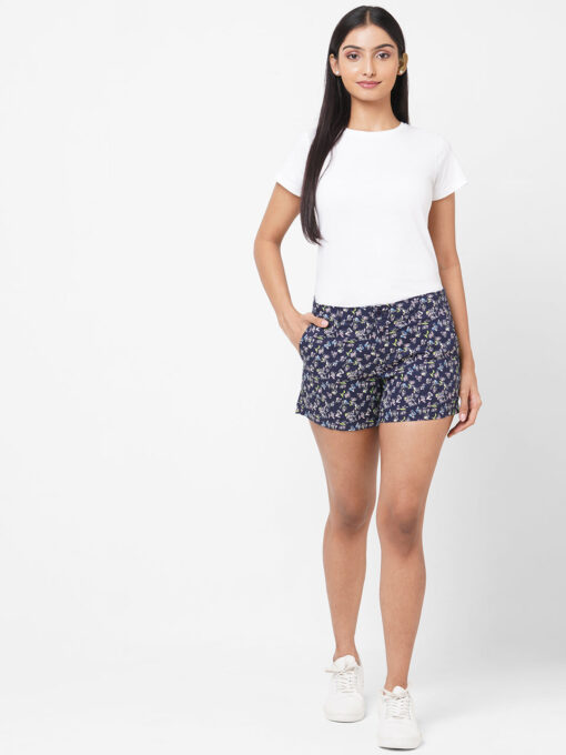 Women's Navy Cotton Lycra Regular Fit Shorts - Image 5