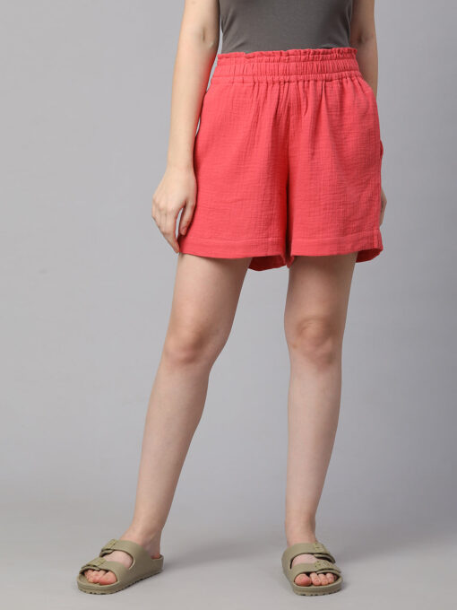 Women's Pink Cotton Regular Fit Shorts - Image 2