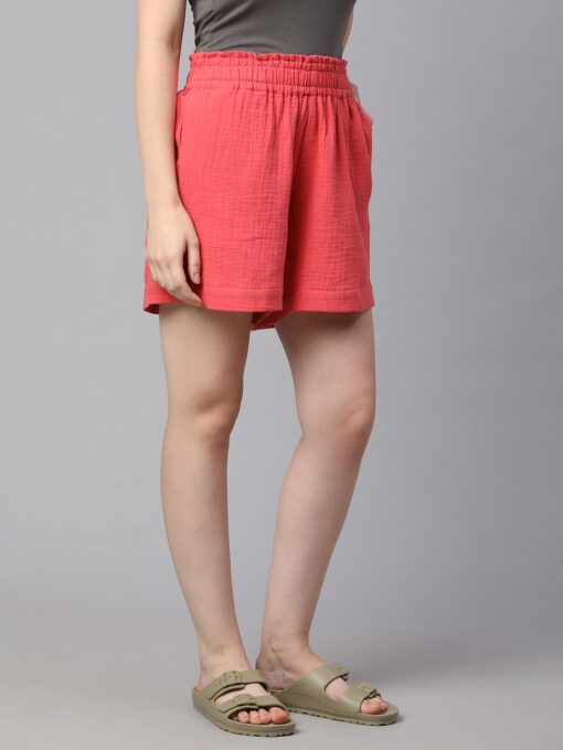 Women's Pink Cotton Regular Fit Shorts - Image 4