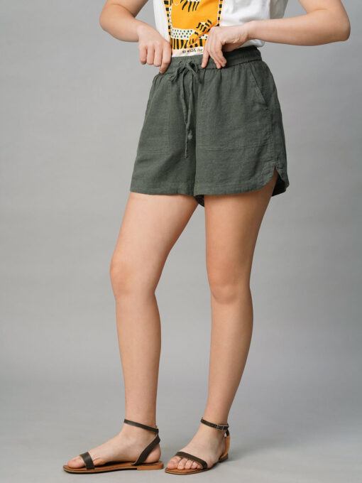 Women's Grey Linen Viscose Regular Fit Shorts - Image 3