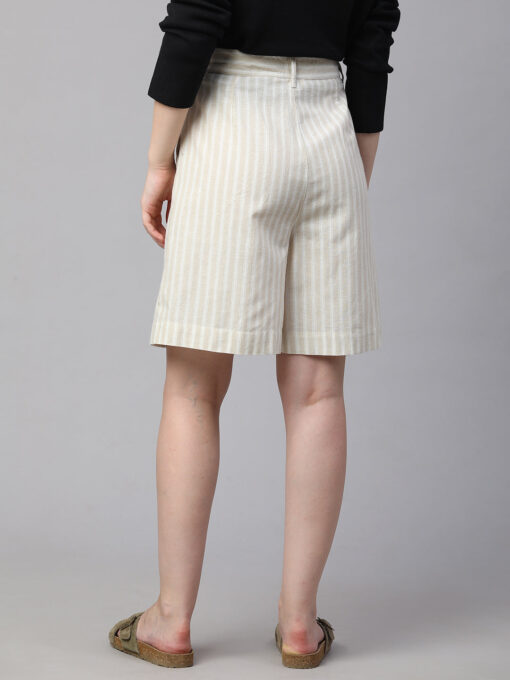 Women's Khaki Cotton Linen Regular Fit Shorts - Image 5